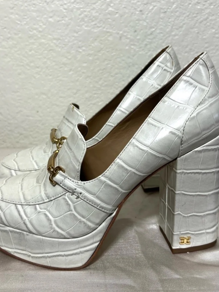 Sam Edelman Aurelie Platform Loafer Croc Embossed Horse Bit Heels Size 8.5
